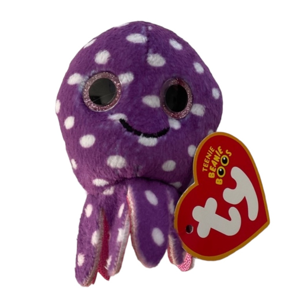 TY Teenie Beanie Boo Ollie The Octopus 2014 Purple w/White Polka Dots NWT